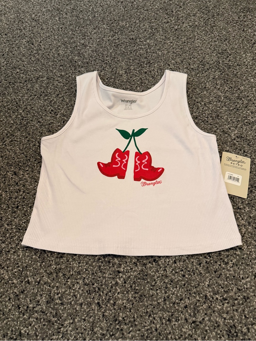 Wrangler White Tank Top with Red Cowboy Boot Cherries